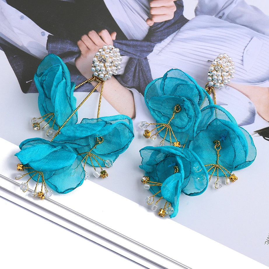 Cotton Flower Petal Beaded Tassel Earrings Jewelry