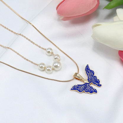 Trendy Barbie Princess Pearl Enamel Butterfly Choker Necklace For Women Holiday Party Gift Fashion Jewelry Accessories N049
