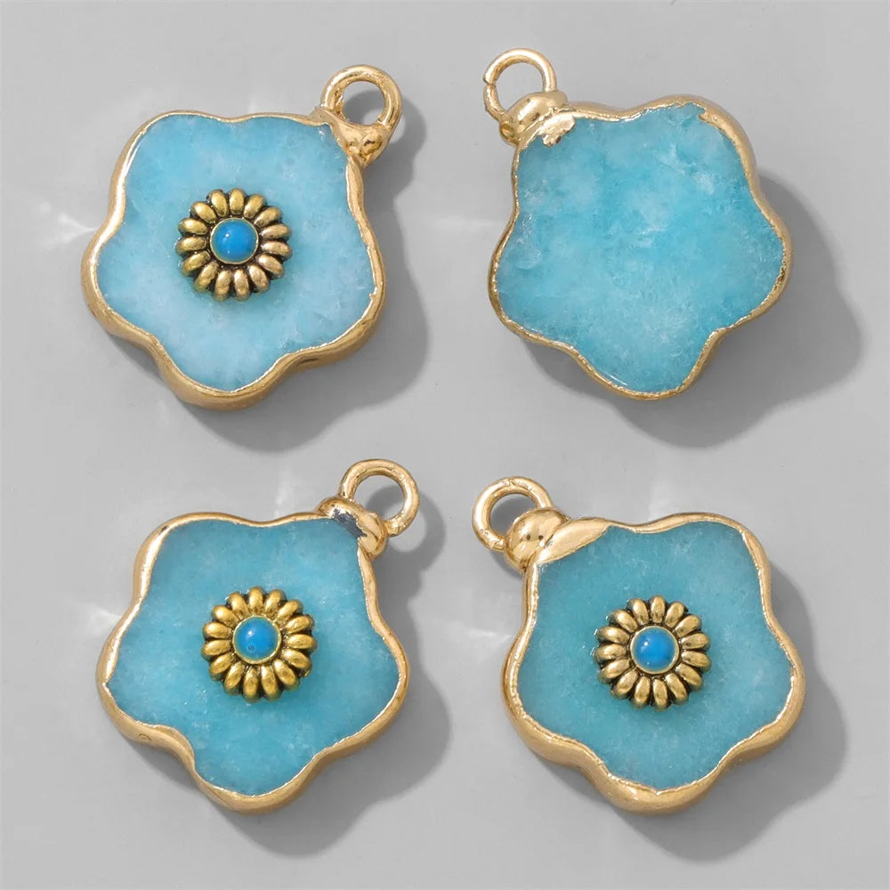 2pcs Natural Stone Flower Charms Tiger Eye Lapis Lazuli Flower Pendant For Jewelry Making Necklace DIY Earrings Bracelet15x20mm