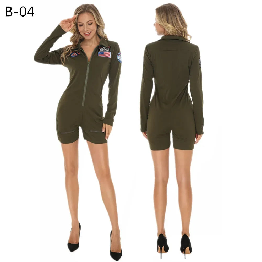 Sexy Lady American Airforce Military Pilot Costume Carnival Top Gun Maverick Flight Uniform Cosplay Halloween Fancy Party Dress - Charlie Dolly