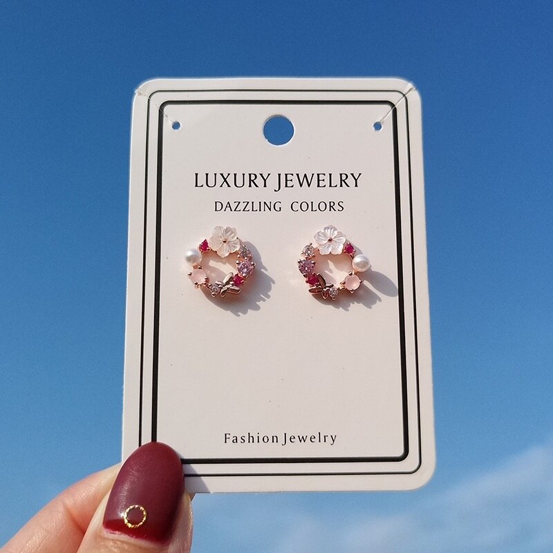 French Light Luxury Flower Butterfly Pearl Stud Earrings For Women Korean Zircon Exquisite Earring Party Christmas Jewelry Gift - Charlie Dolly