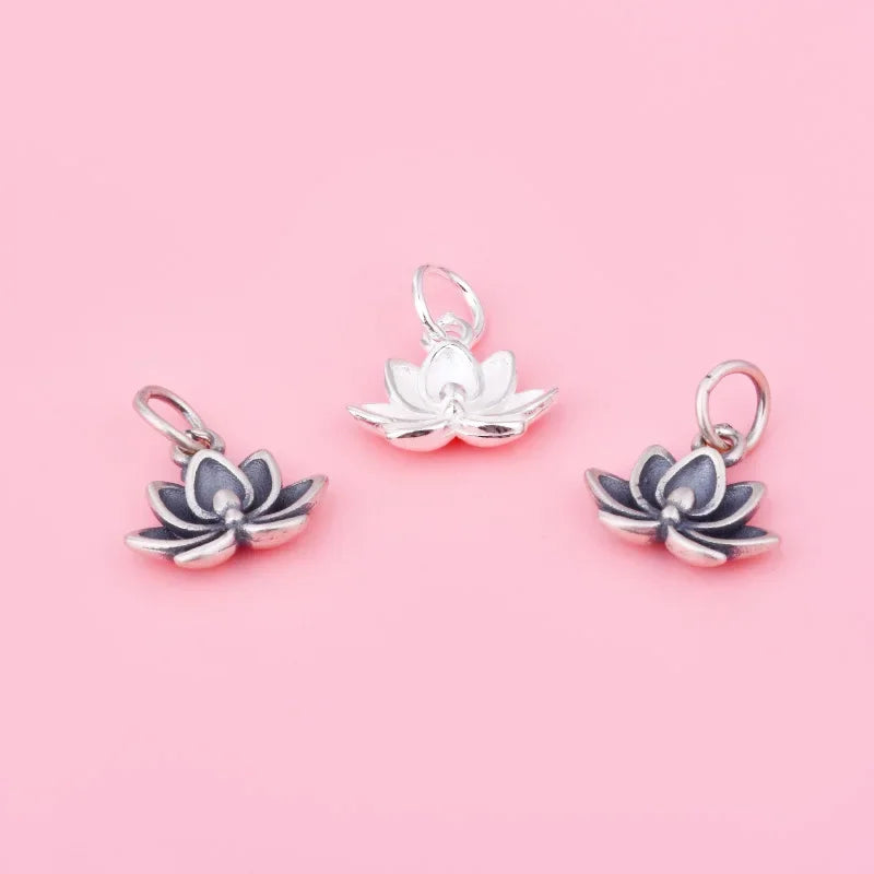 S925 Sterling Anemone Lotus Pendant Braided rope Hand string beaded bracelet necklace Handmade diy accessories