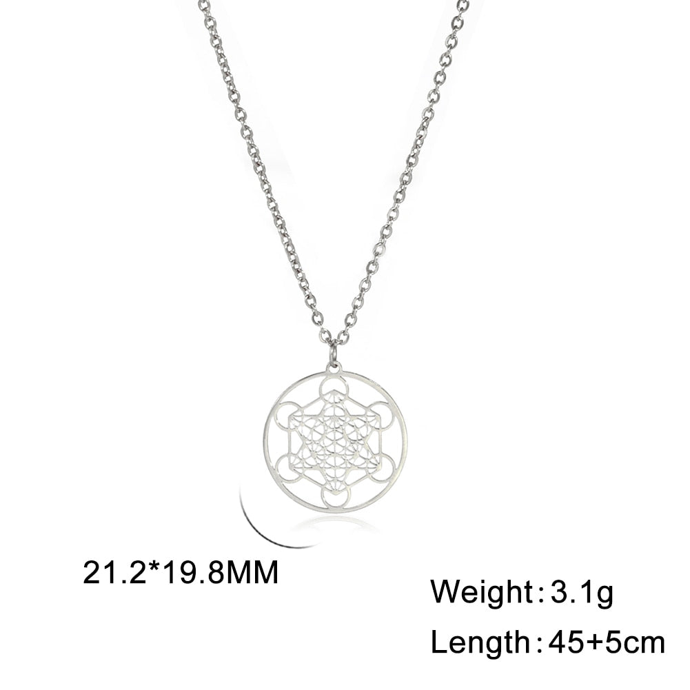 Stainless Steel Angel Seal Archangel Metatron Necklace Women Men Geometric The Secrets of the Kabbalists Garden Solomon Jewelry - Charlie Dolly
