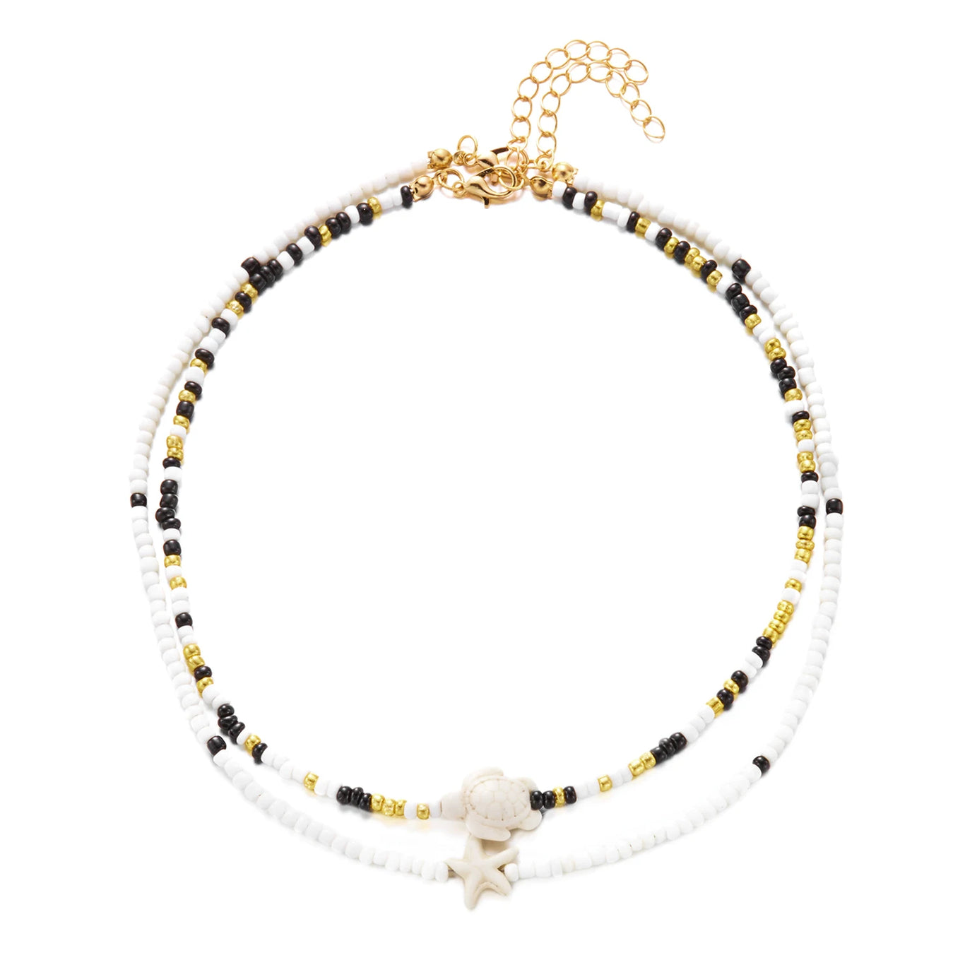 Sea Turtle and Starfish Double Layered Beaded Choker