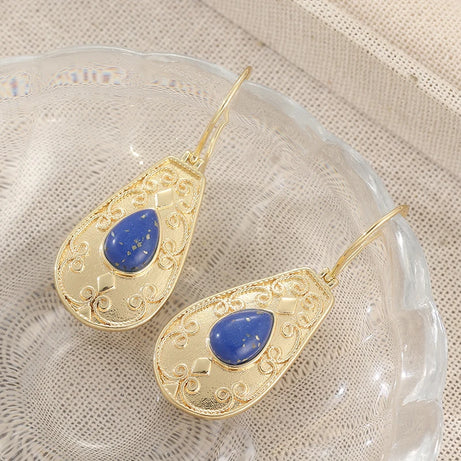 Court Style Vintage Synthetic Lapis Lazuli Waterdrop Dangle Earrings for Women Luxury Elegant Banquet Celebration Jewelry Crafts - Charlie Dolly