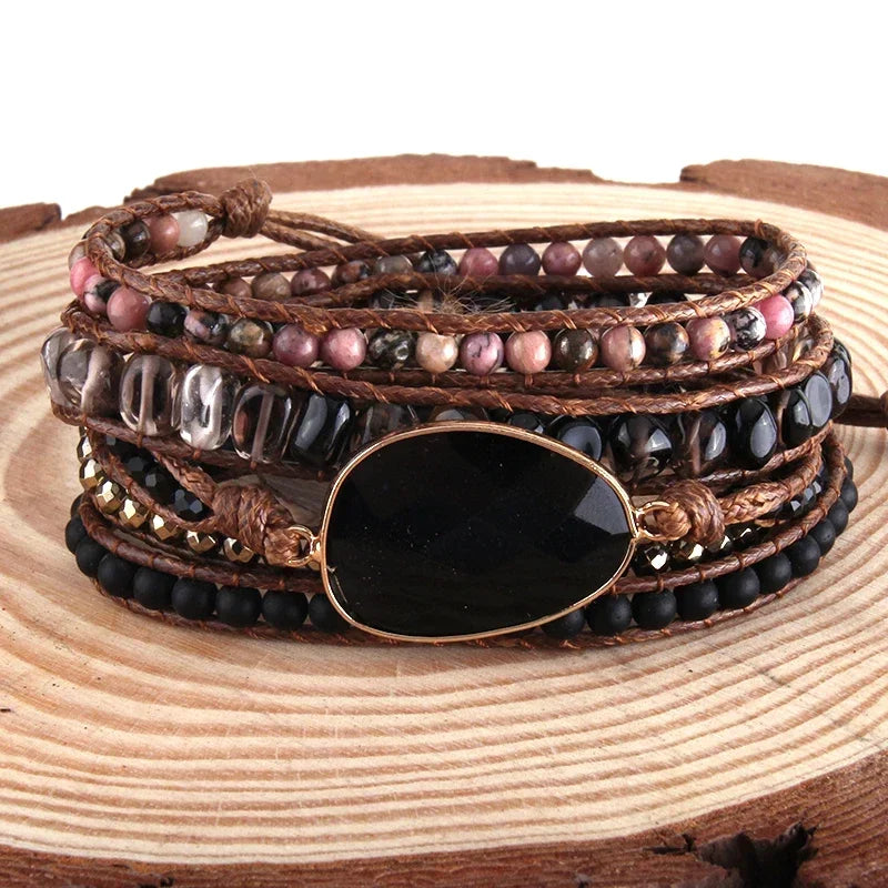 Fashion Handma Bohemian Jewelry Boho Bracelet Mixed Natural Stones Charm 5 Strands Wrap Bracelets Gift for Women girls