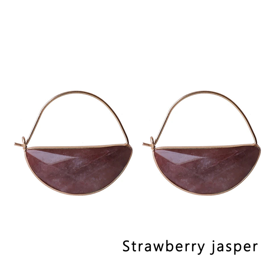 Crescent Moon Natural Gemstone Earrings, Healing Crystal Boho Festival Jewelry