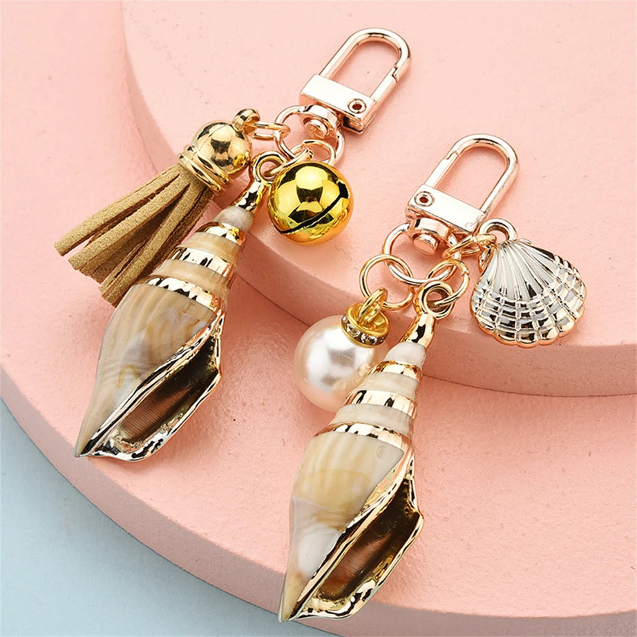Conch, Pearl and Shell Tassel Boho Keyring