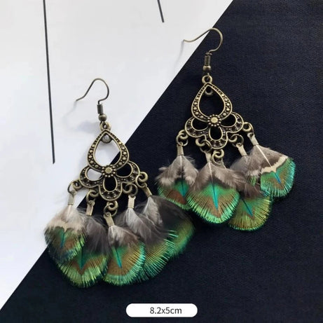Peacock Feather Statement Drop Earrings Jewelry
