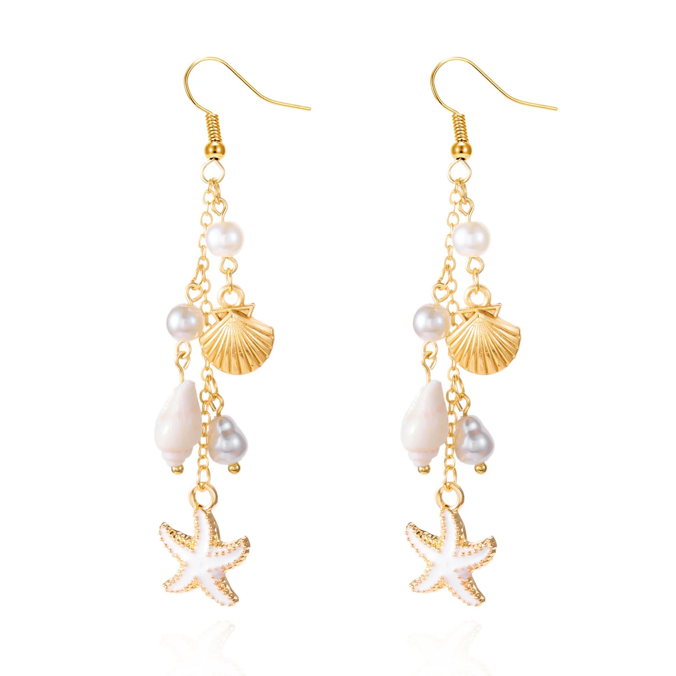 Ocean Style Shell, Starfish and Conch Enamel Drop Earrings