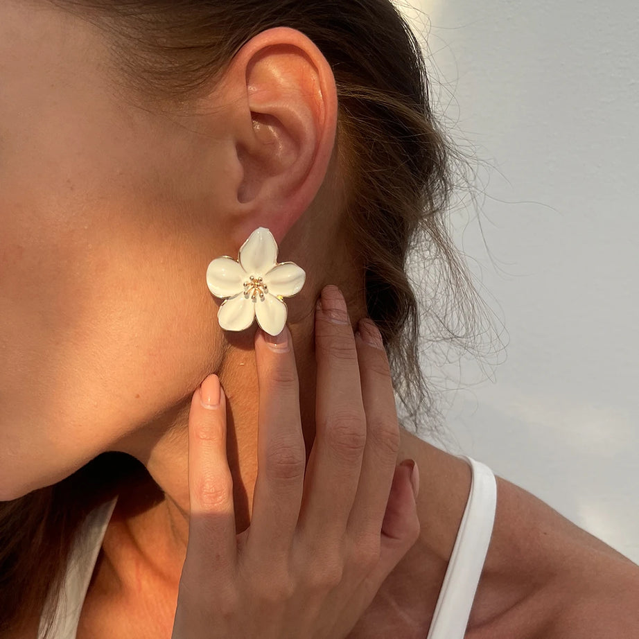 Enamel Petal Flower Stud Earrings Jewelry