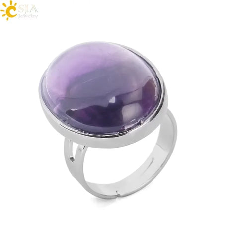 CSJA Vintage Silver Rings Natural Stone Amethyst Ring for Women Adjustable Design Handmade Fashion Jewelry Boho Accessories H765 - Charlie Dolly