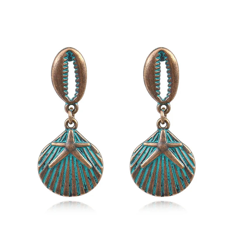 Vintage Earrings Starfish Shell Dangle Drop Earrings For Women Boho Statement Jewelry Anti-Copper Brass Alloy Earrings Brincos