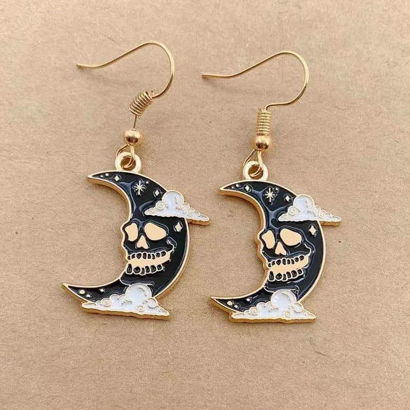 Earrings for Women Girls Drop Dangle Teens Charm Gift Party Simple Punk Cool Halloween Skull Cross Horror Skeleton Death Bat - Charlie Dolly