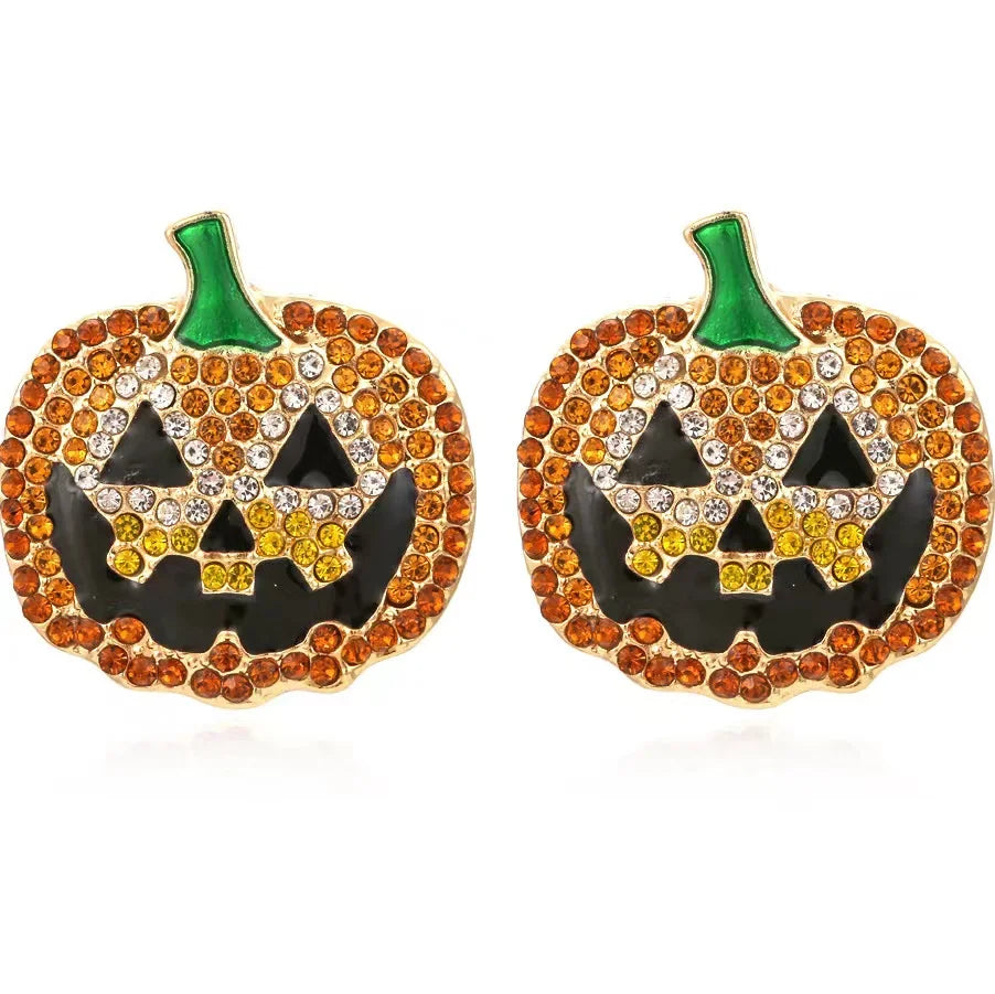 Exaggerated Colored Rhinestone Pumpkin Earrings Personality Creativity Retro Halloween Female Earrings - Charlie Dolly