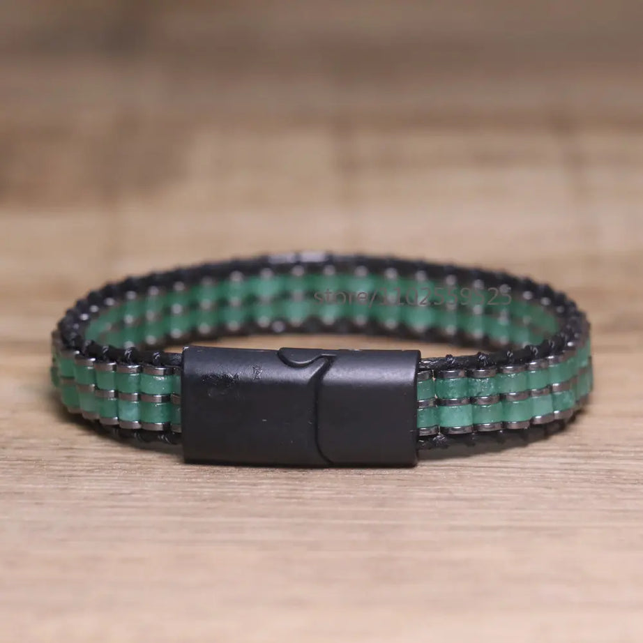 Natural stones Boho Handmade Braided Green Aventurine Beaded Magnetic fastener Bracelet for Men and Women Healing Jewelry - Charlie Dolly