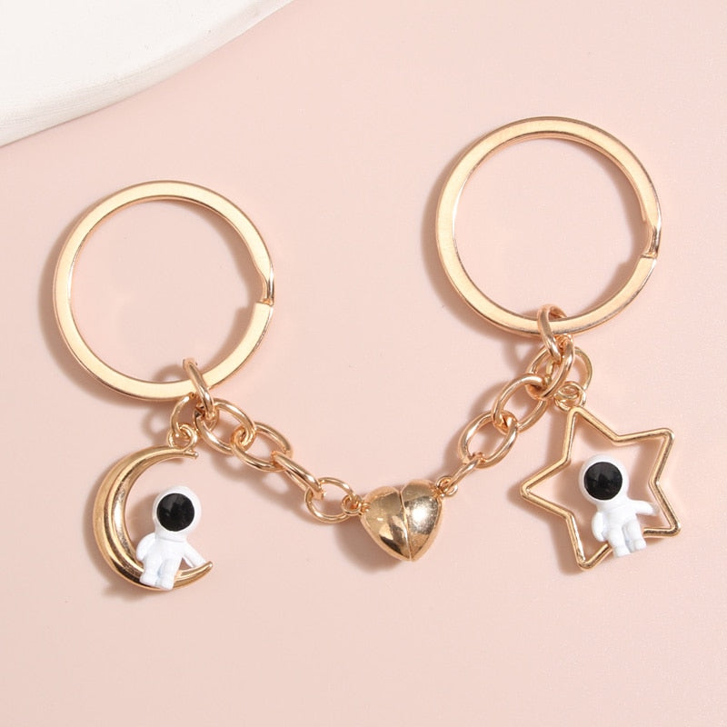 Design Keychain Astronaut Star Magnetic Button Key Ring Spaceman Key chains For Couple Friend Gifts DIY Handmade Jewelry - Charlie Dolly