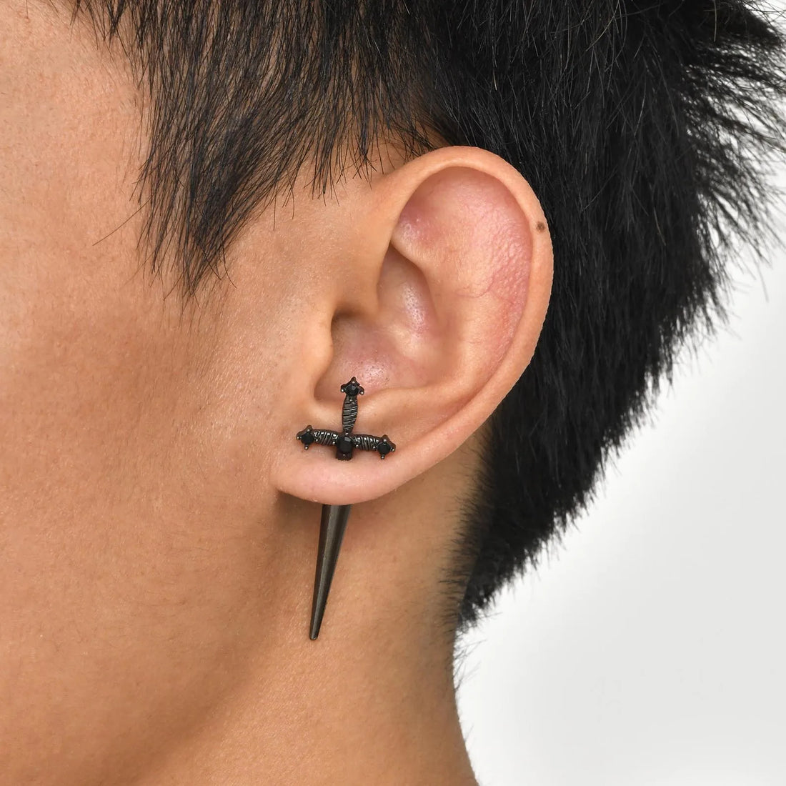 Gothic Sword Shaped Earrings for Men Boys,Metal Black Stone Cross Studs Earrings,Rock Punk Jewelry Anniversary Birthday Gifts - Charlie Dolly