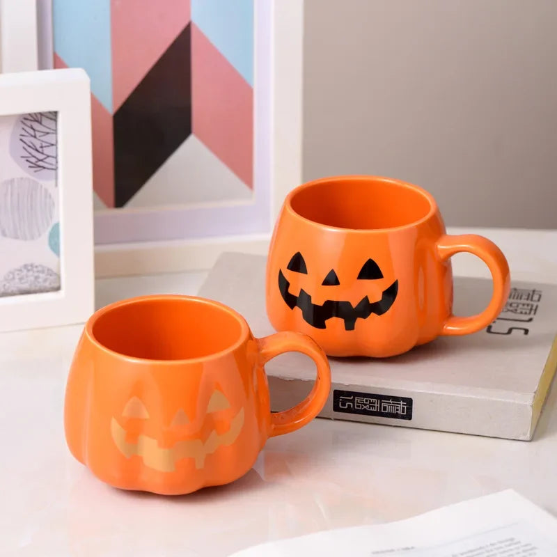 1pc 400ml Halloween Pumpkin Mug Decor Halloween Pattern Mug Ceramic Cute Pumpkin Coffee Cup Birthday Tabletop Drinkware Gifts - Charlie Dolly