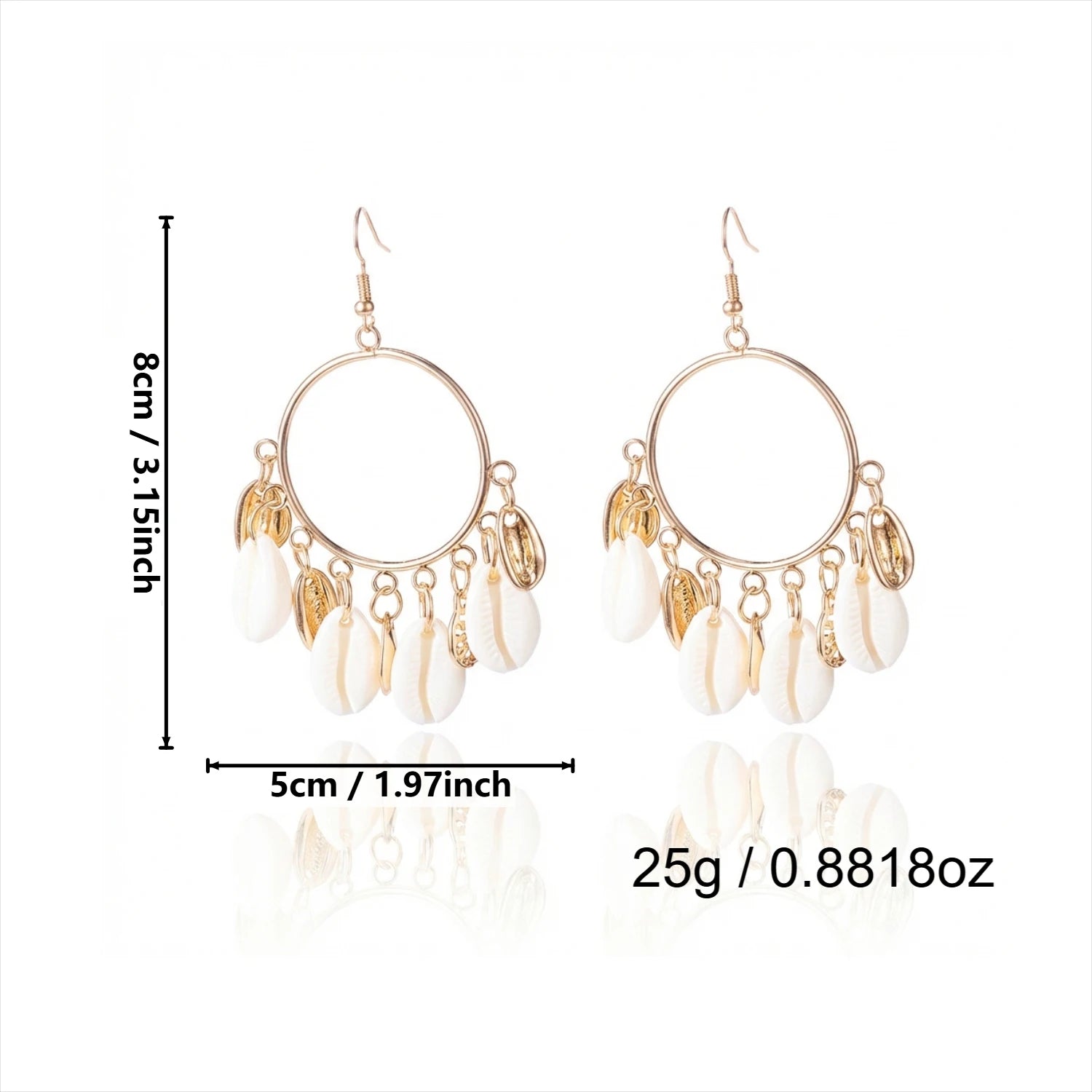 Boho Festival Statement Earrings for Women Gold Color Hoop Shell Chandelier Tassel Dangle Y2K Gypsy Beach Party Rave Jewelry