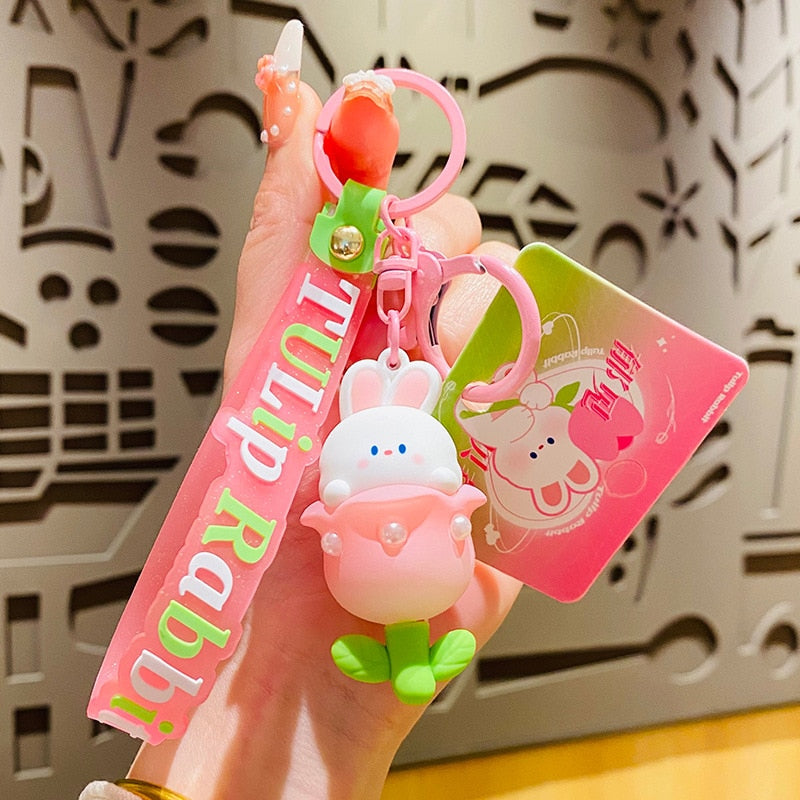 A-Z Letter Women's Cartoon Rabbit Keychain Cute Enamel Rabbit Carrot Car Bag Pendant Accessories Gift - Charlie Dolly