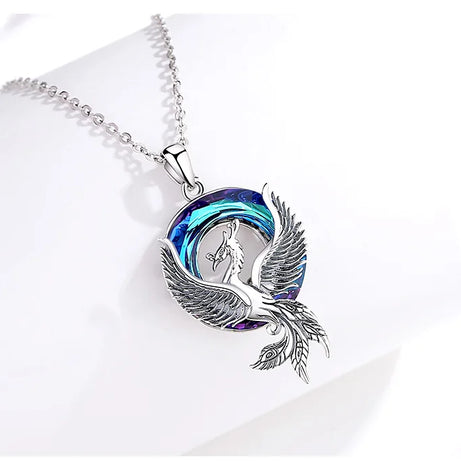Phoenix Amulet Necklace with Austrian Crystal, S925 Sterling Silver