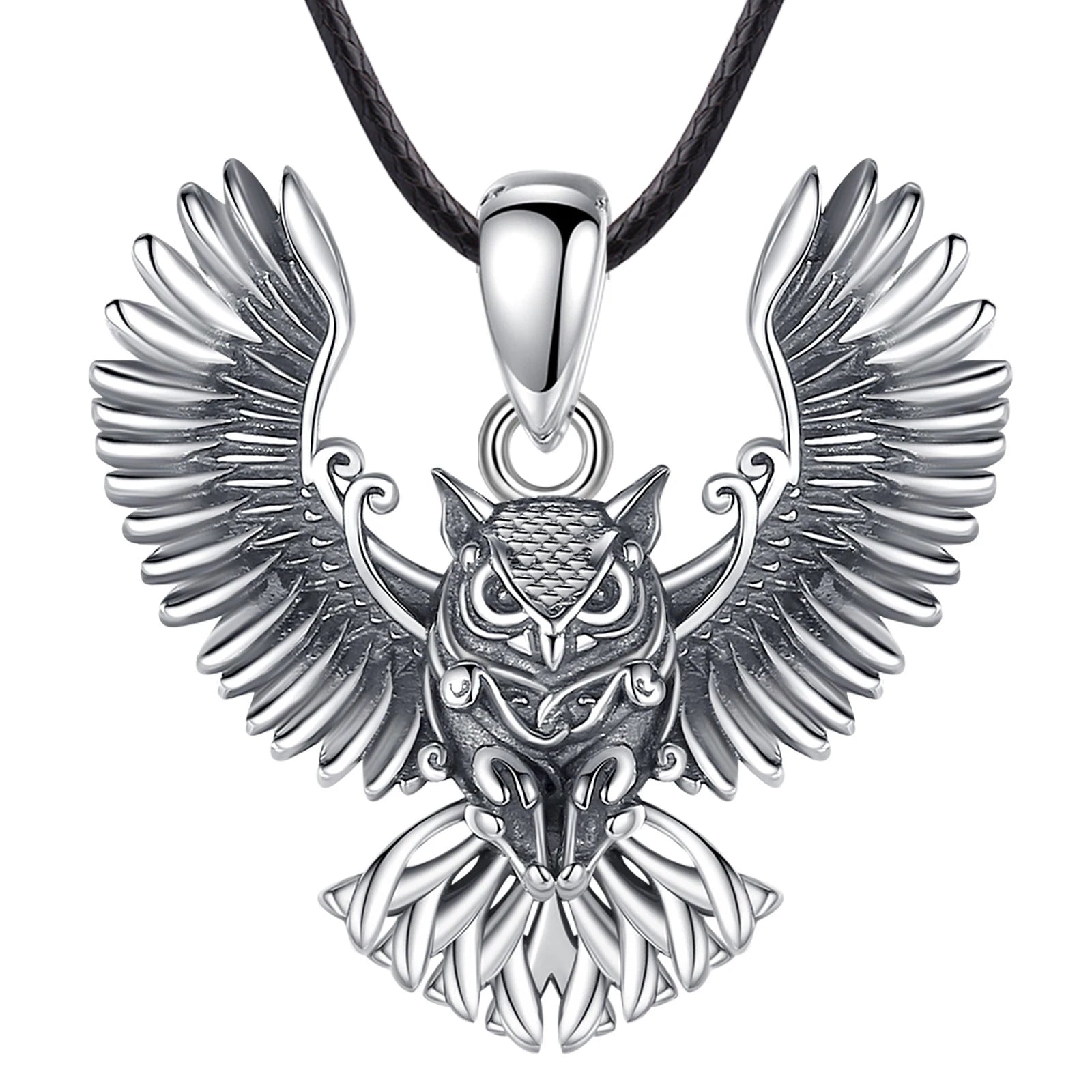 Eudora 925 Sterling Silver Cool Owl Necklace for Women Man Vintage Hip Hop Owl Amulet Pendant Personality Jewelry Party Gift