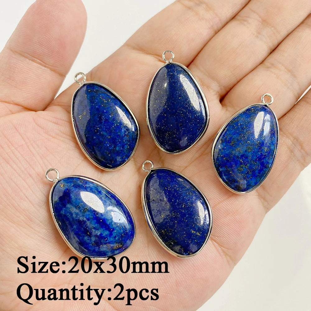 Natural Lapis Lazuli Pendant Blue Heart Square Oval Bullet Stone Charms For Jewelry Making Necklace Earrings Bracelet DIY 2PCS