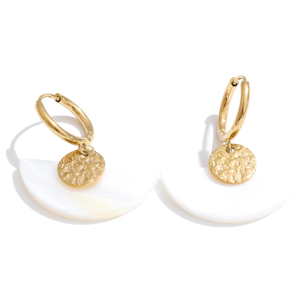 Yhpup Stainless Steel Fan French Drop Hoop Earrings High Quality Natural Tiger Agate Stone 2026 New Arrivals Daily Jewelry Gift