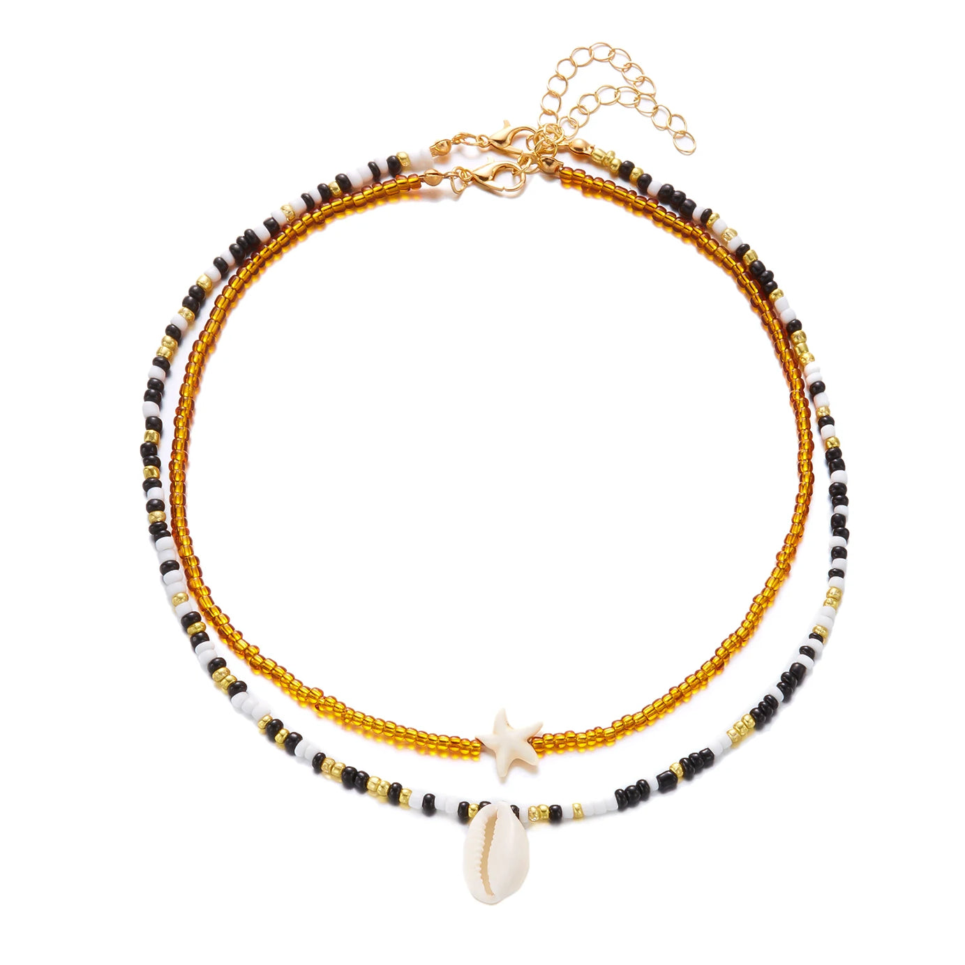 Sea Turtle and Starfish Double Layered Beaded Choker