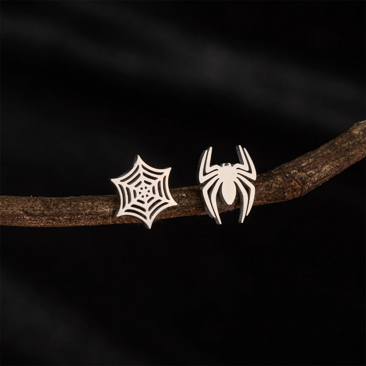 Cartoon Spider And Web Stainless Steel Stud Earrings For Women Punk Black Animal Bat Piercing Earings Halloween Party Gifts - Charlie Dolly