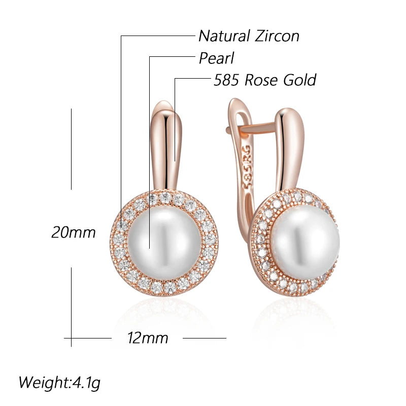 Kinel Fashion Geometry Pearl Drop Earrings for Women 585 Rose Gold Color With Natural Zircon Boho Ethnic Wedding Fine Jewelry