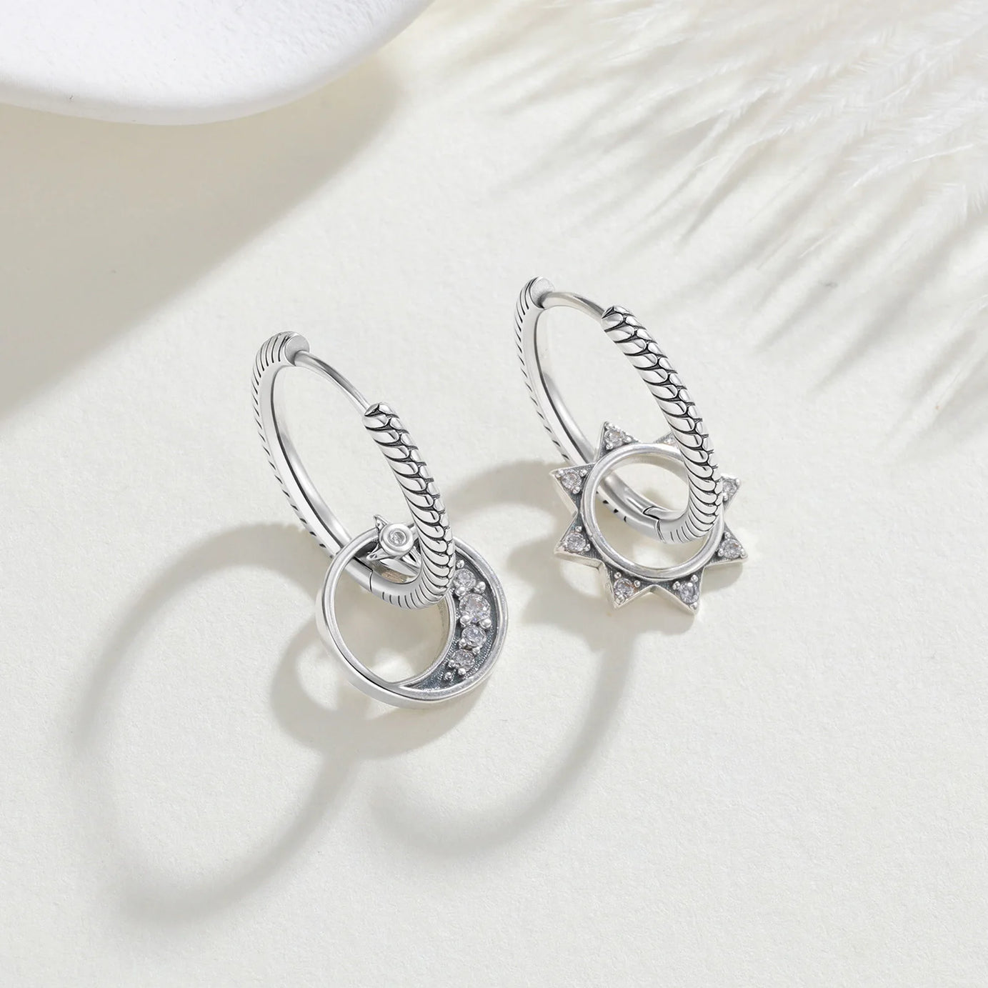 Sterling Silver Sun Moon Celestial Hoop Earrings Jewelry