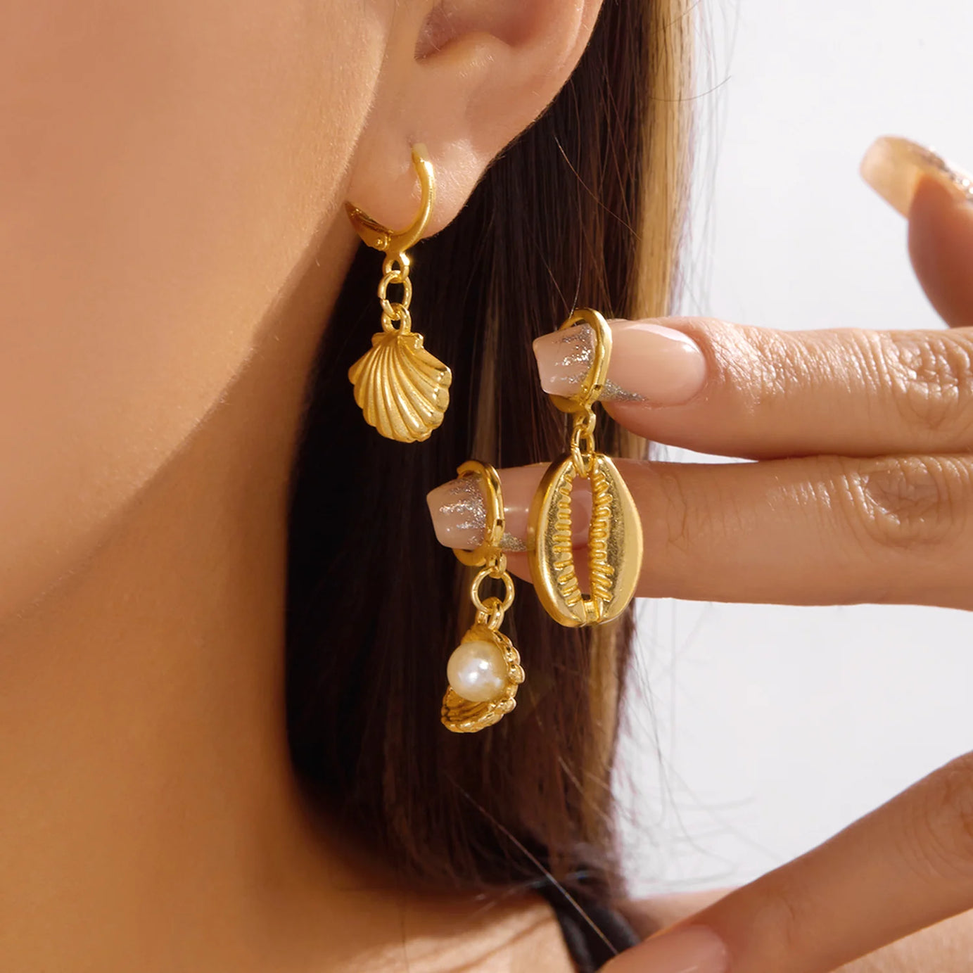 Starfish, Scallop and Pearl Boho Earring Set (6 Pieces)