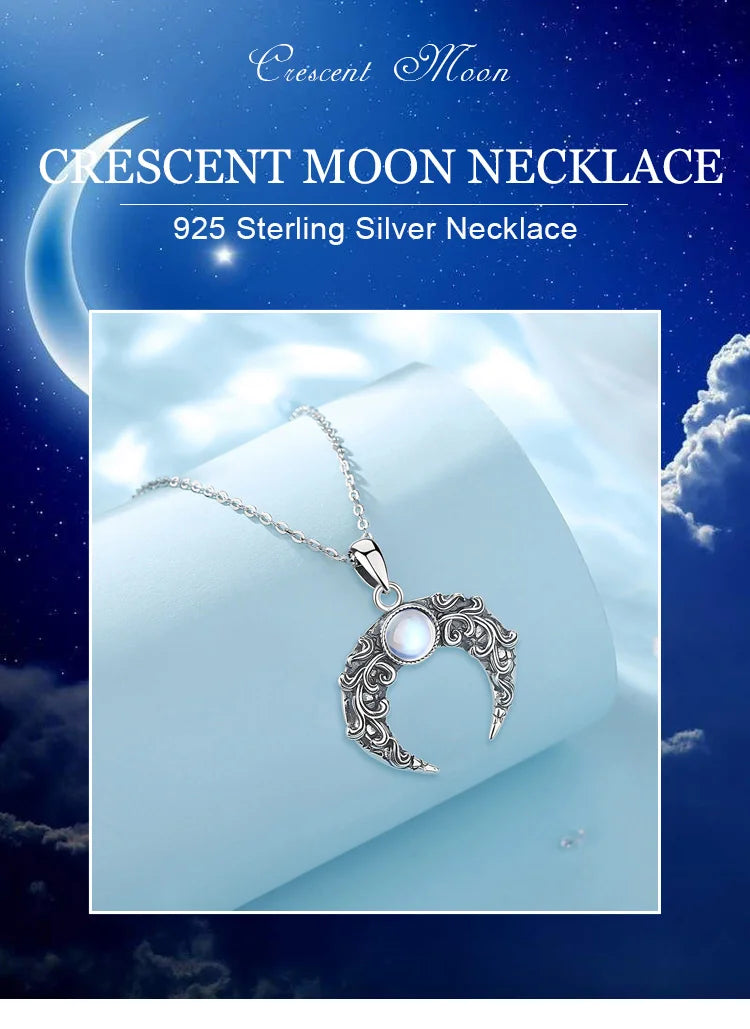 Eudora 925 Sterling Silver Moon Necklace for Women Man Vintage Tree of Life Moonstone Amulet Pendant Personality Jewelry Gift