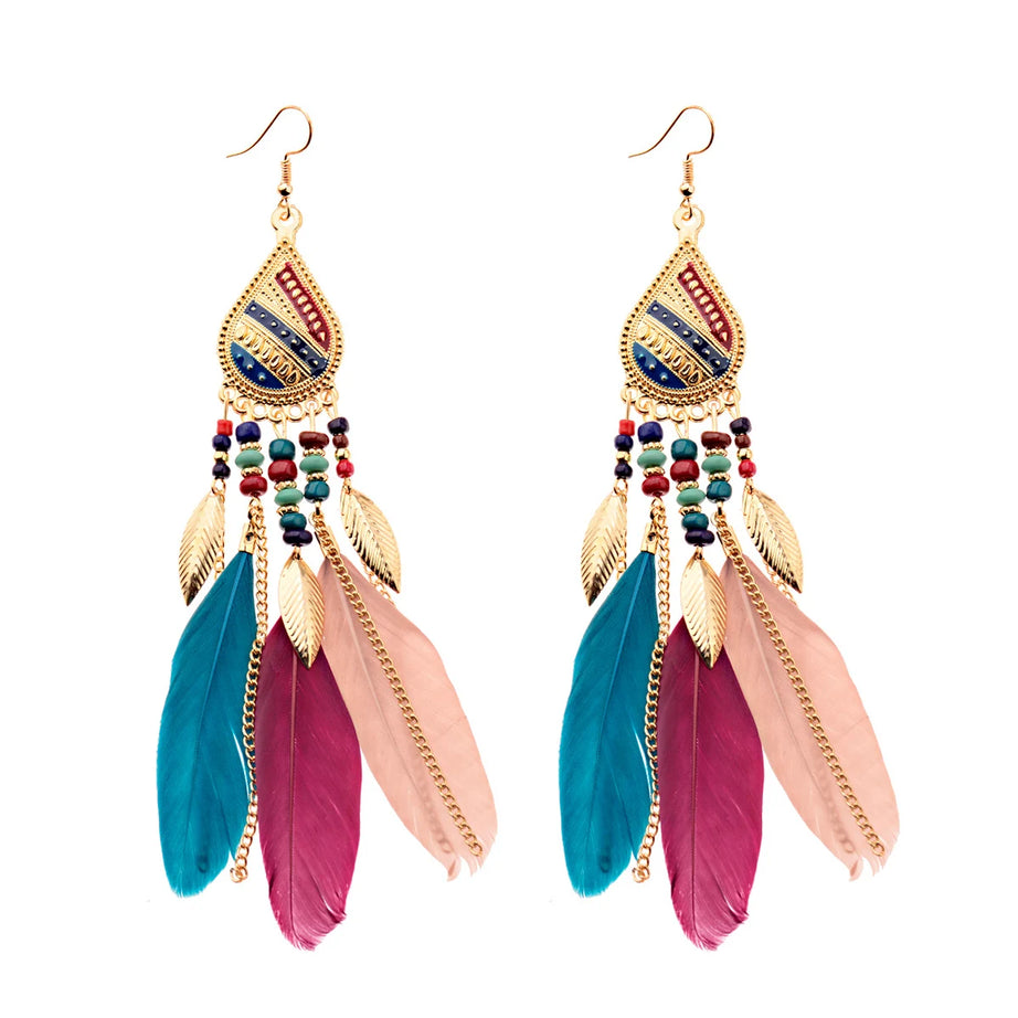 Dream Catcher Feather Leaf Tassel Earrings Jewelry