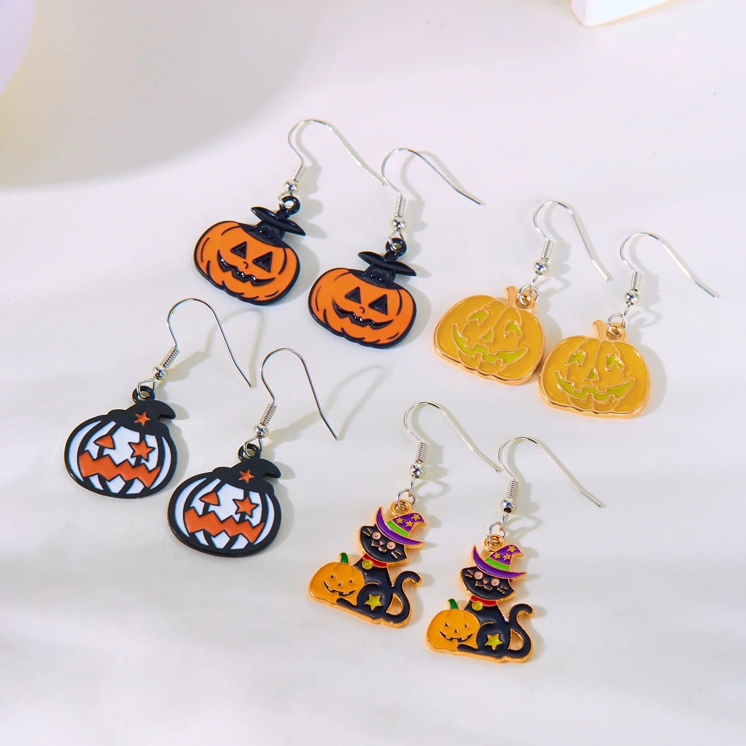 Cute Halloween White Ghost Drop Earrings for Women Cartoon Bat Spider Web Cat Pumpkin Star Tassel Dangle Earring Party Jewelry - Charlie Dolly