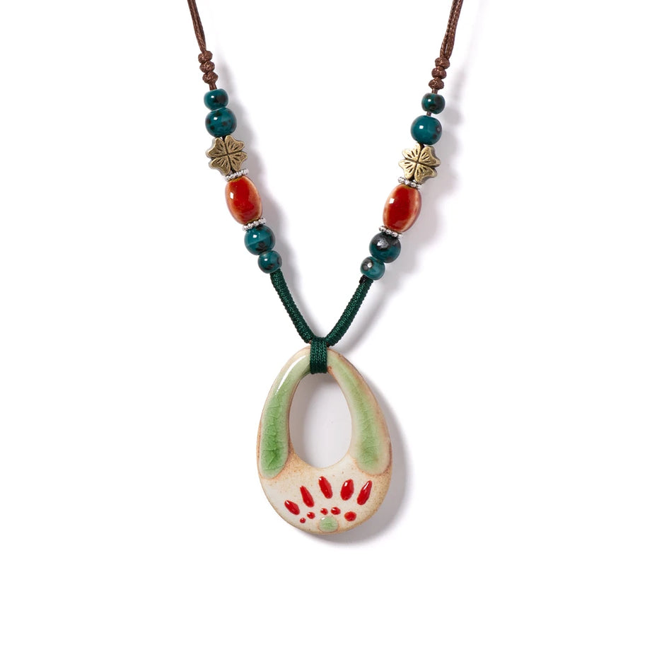 Handmade Ceramic Ethnic Pendant Necklace Jewelry