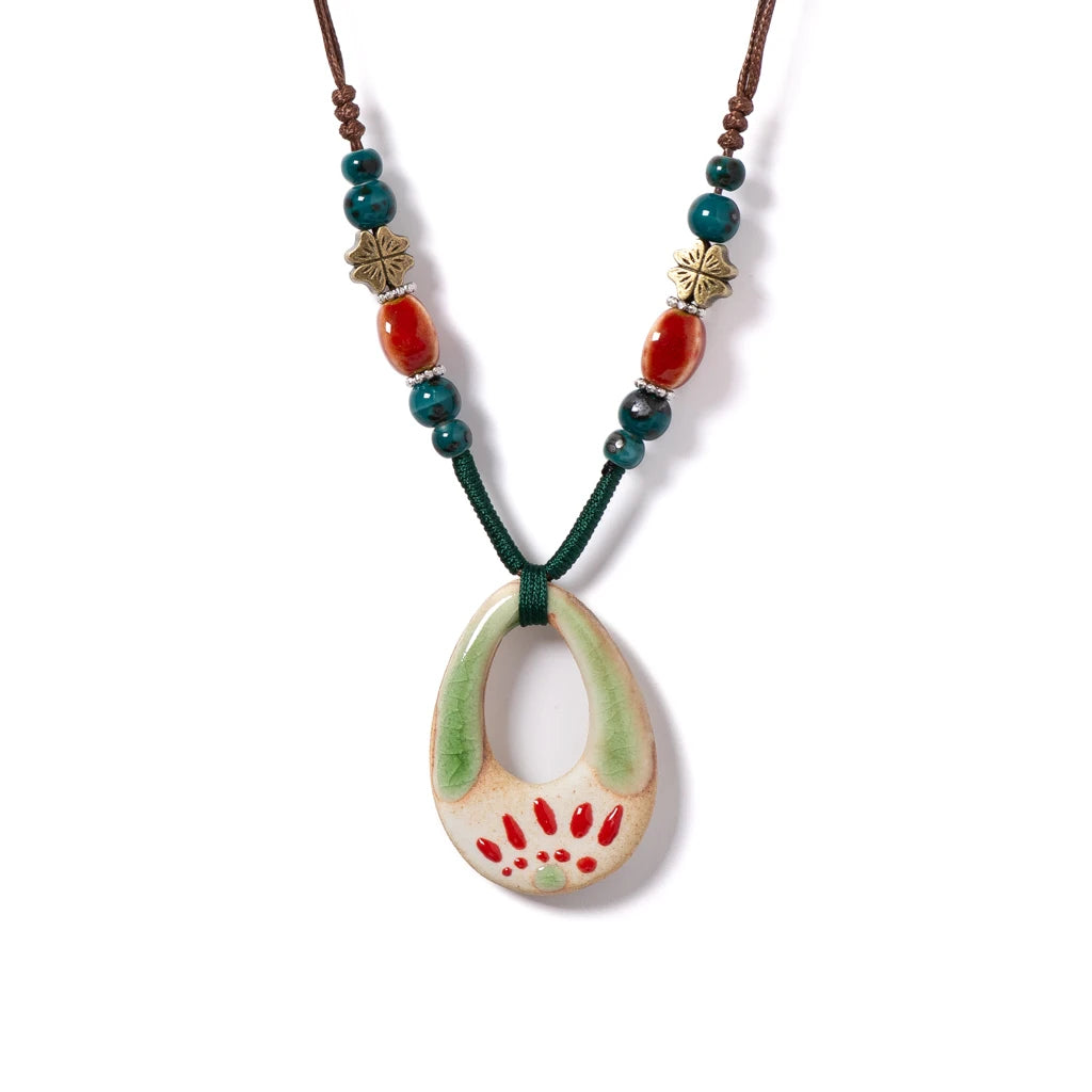 Handmade Ceramic Ethnic Pendant Necklace Jewelry