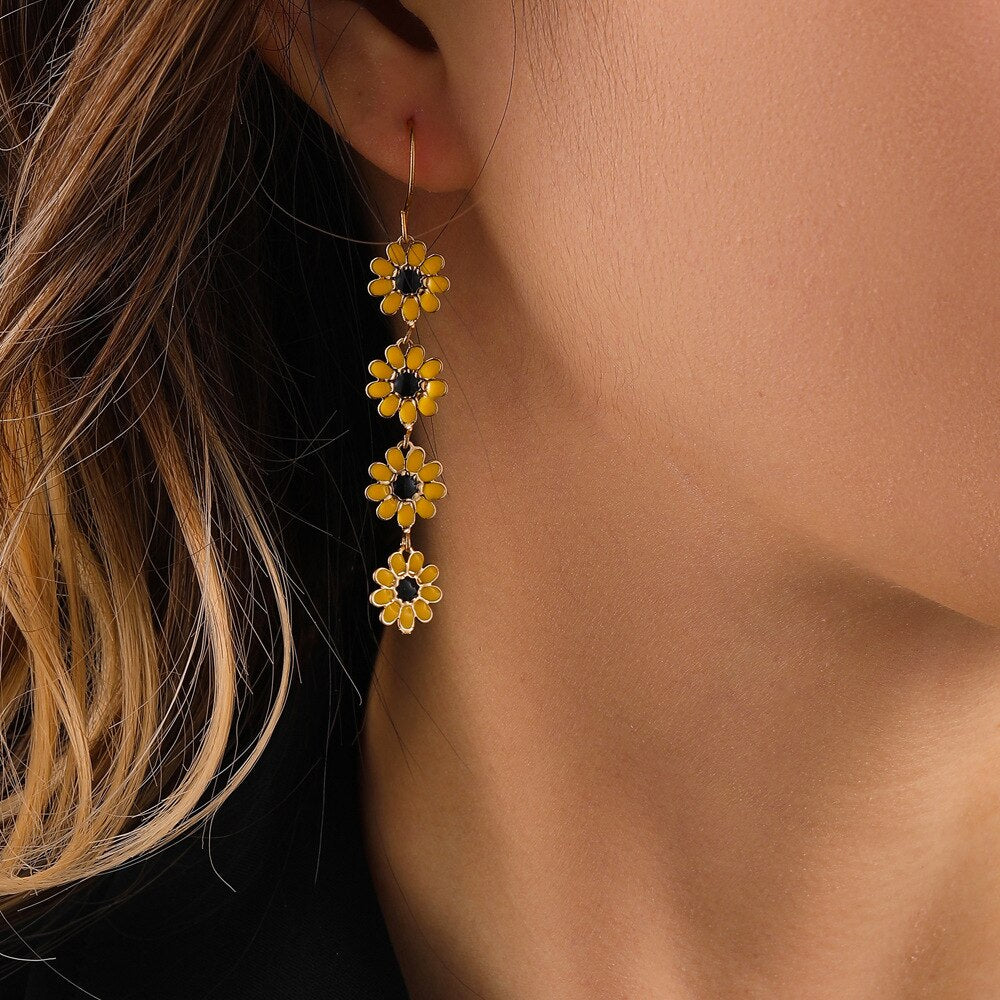 Cute Daisy Flower Drop Earrings For Women  Trend Colorful Sweet Sunflower Long Tassel Earrings Girls Party Jewelry Gift - Charlie Dolly