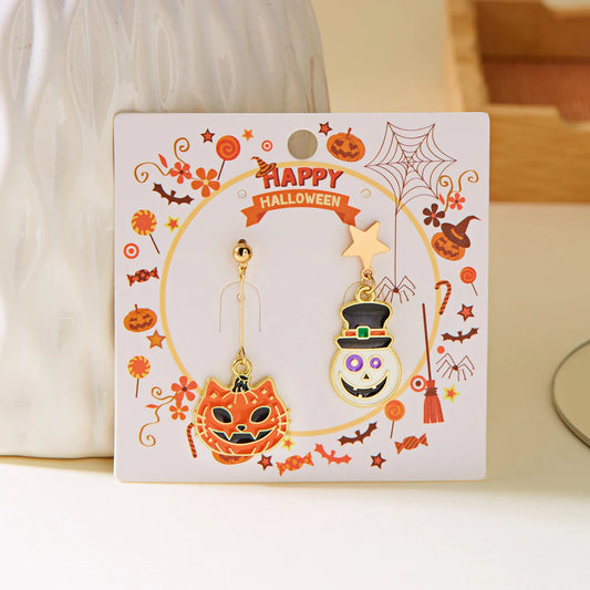 Cute Halloween Enamel Pumpkin Drop Earring for Women Ghost Cat Statement  Asymmetrical Earrings Jewelry All Saints' Day Gift