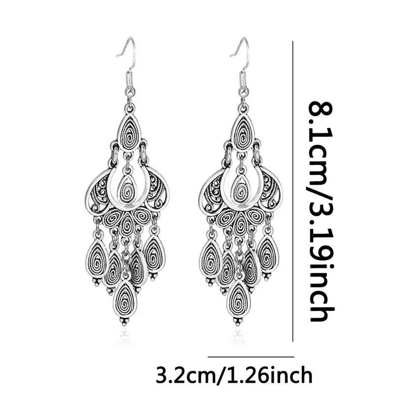 Ethnic Alloy Antique Earrings Brincos Boho Retro Hollow Patterns Drop Earrings for Women Bohemian Summer Tassel Jewelry