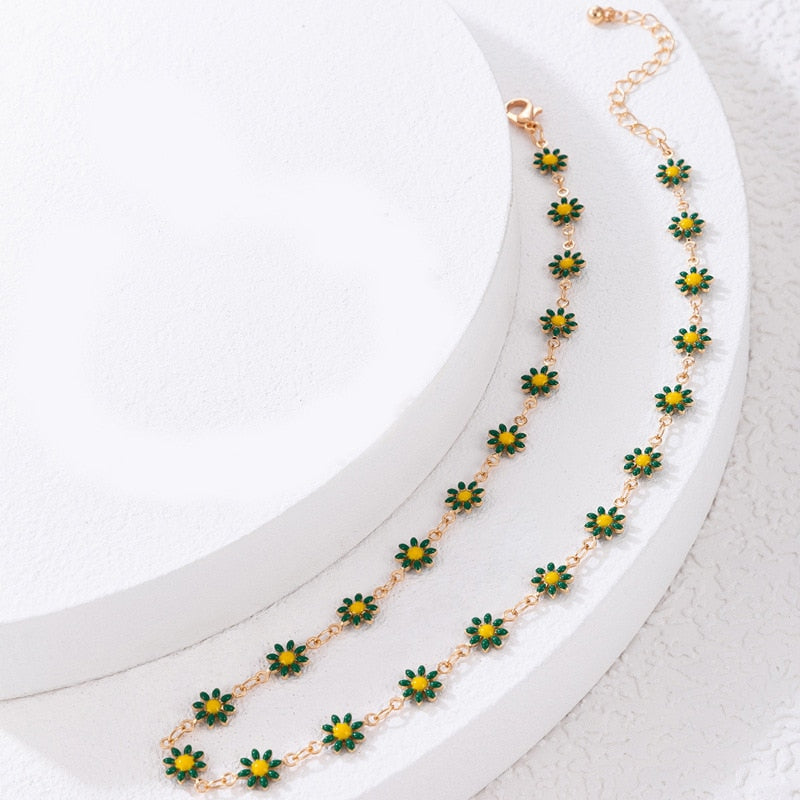 Flower Daisy Clavicle Chain Necklace for Women Girls Korean Style Sweet Short Choker Statement Wedding Bridal Jewelry Neck Chain - Charlie Dolly