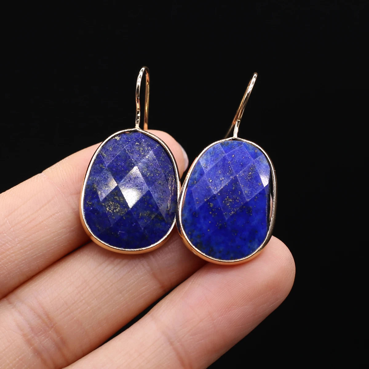 Hot Sale Natural Stone Lapis Lazuli Pink Crystal Faceted Dangle Earring Reiki Eardrop Women Hook Dangle Earrings Party Jewelry
