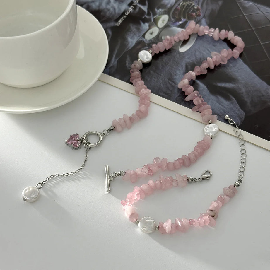 Pink Zircon Heart Pearl Pendant Necklace