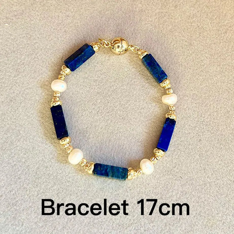 Exclusive Design Personalized Natural Freshwater Pearl Lapis lazuli Necklace Bracelet Earrings Copper Plated 14k Gold Accessorie - Charlie Dolly