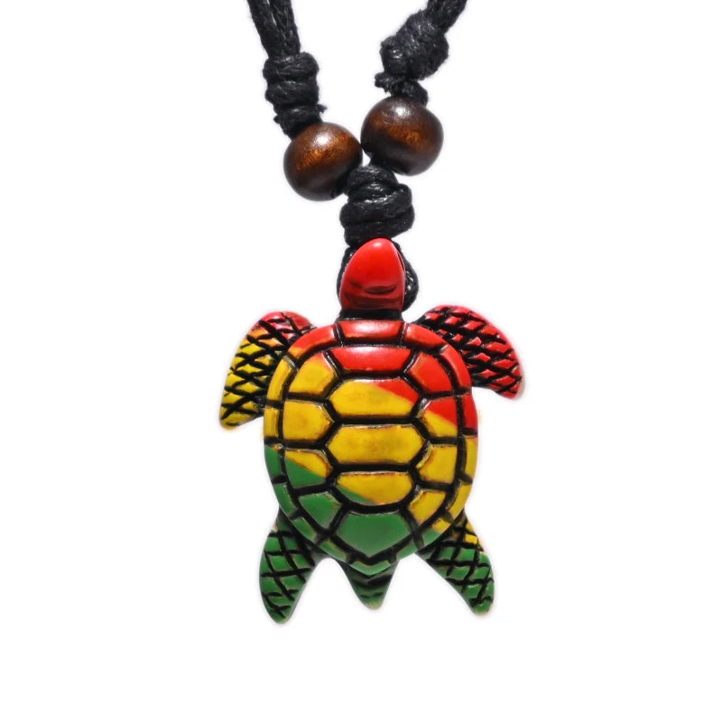 Sea Turtle Bone Pendant Wax Cord Necklace Jewelry