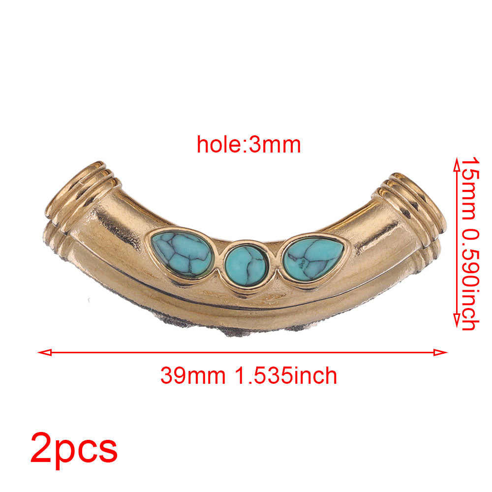 2pcs Stainless Steel Natural Stone Boho Plated Gold Tube Beads Charms Pendant DIY Bracelet Necklace Jewelry Making Metal