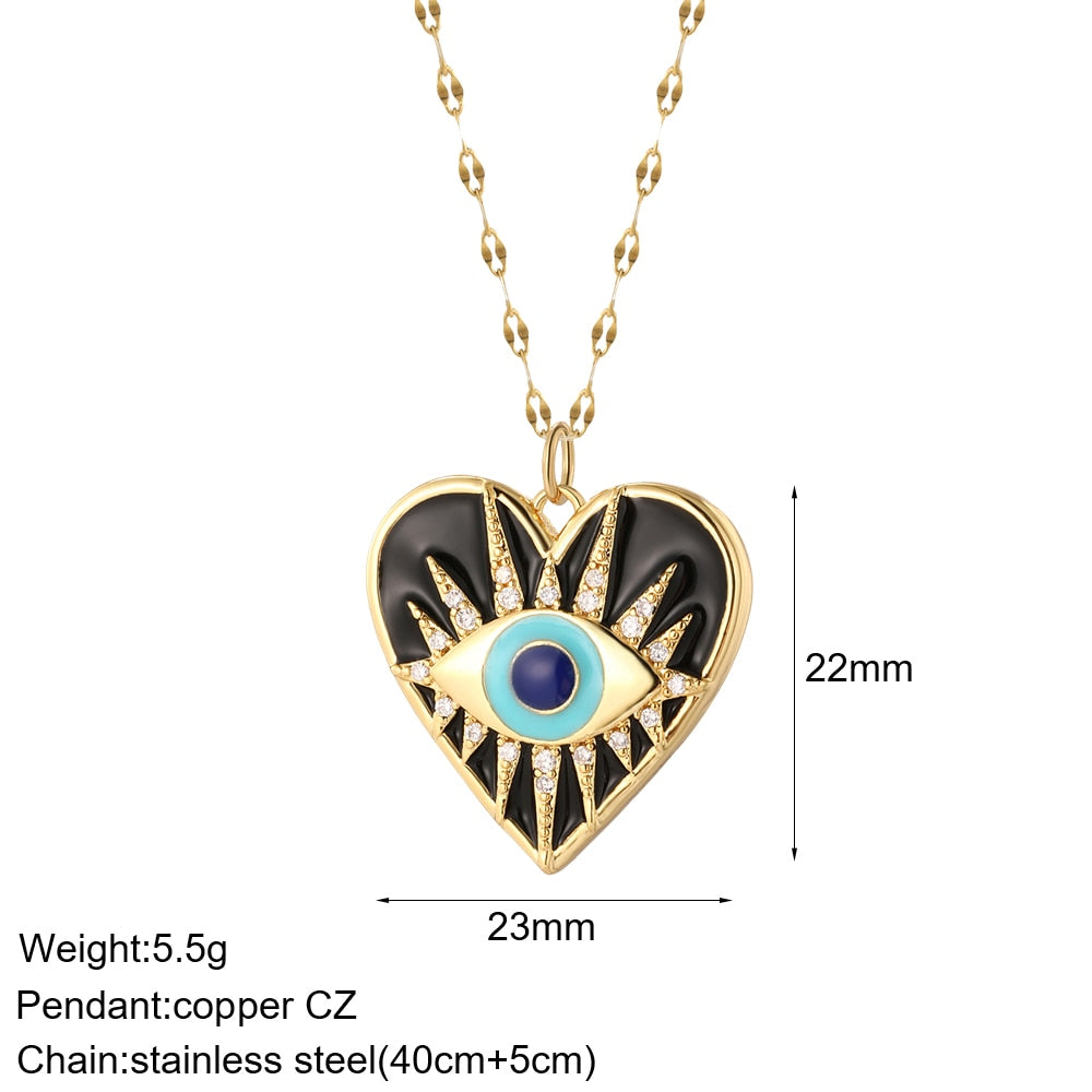 Heart Evil Blue Eye Sun Necklace for Women Cute Dog Bee Elephant Gold Color Pendant Woman&#39;s Collars Long Stainless Steel Chains - Charlie Dolly