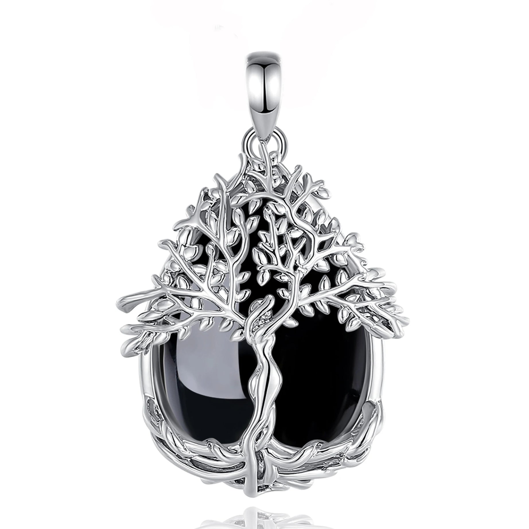 Tree of Life Multi-Crystal Pendant Necklace, Obsidian Amethyst Turquoise Healing Amulet
